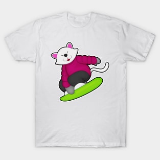 Cat as Snowboarder with Snowboard T-Shirt